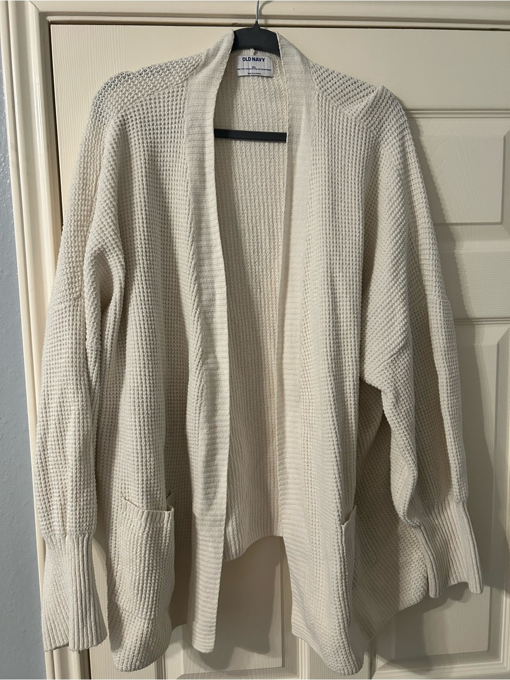 Old Navy Cream Waffle-Knit Open Cardigan with Pockets